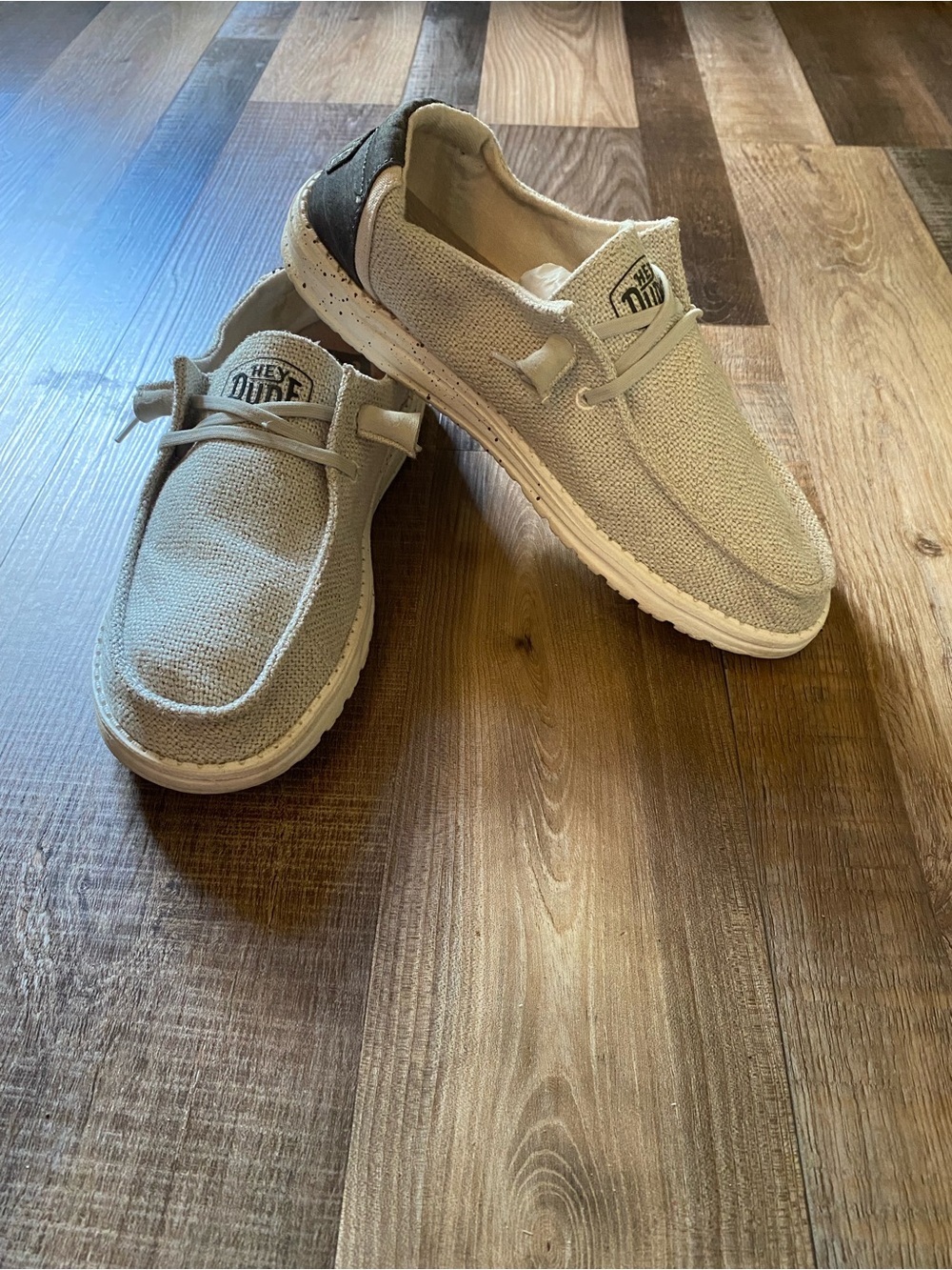Hey Dude Natural Linen Slip-On Loafers with Gray Heel